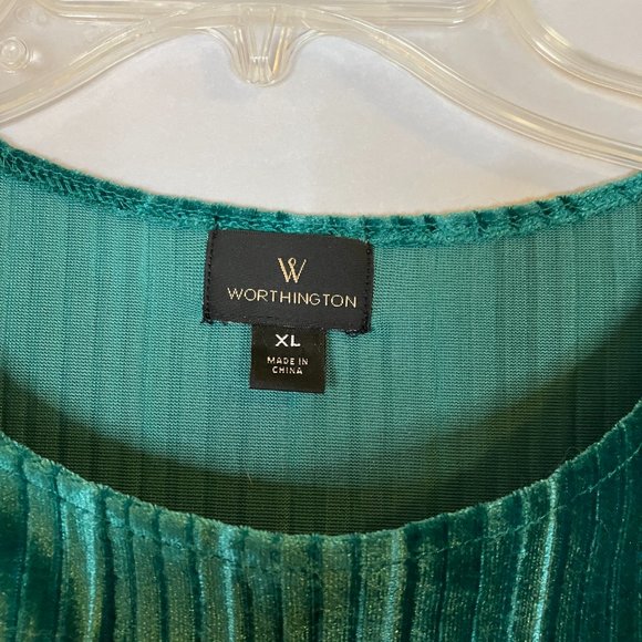 Worthington Womens Green Pleated Velvet Sleeveless Blouse Size XL - Picture 4 of 9